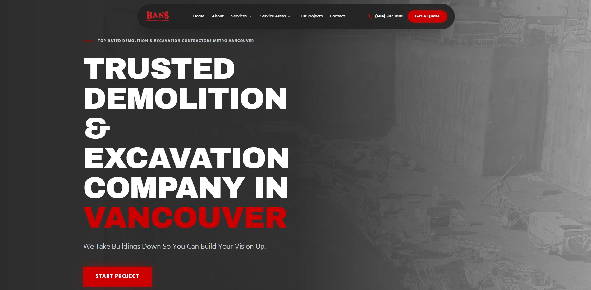 Hans Demolition & Excavating Website Screenshot