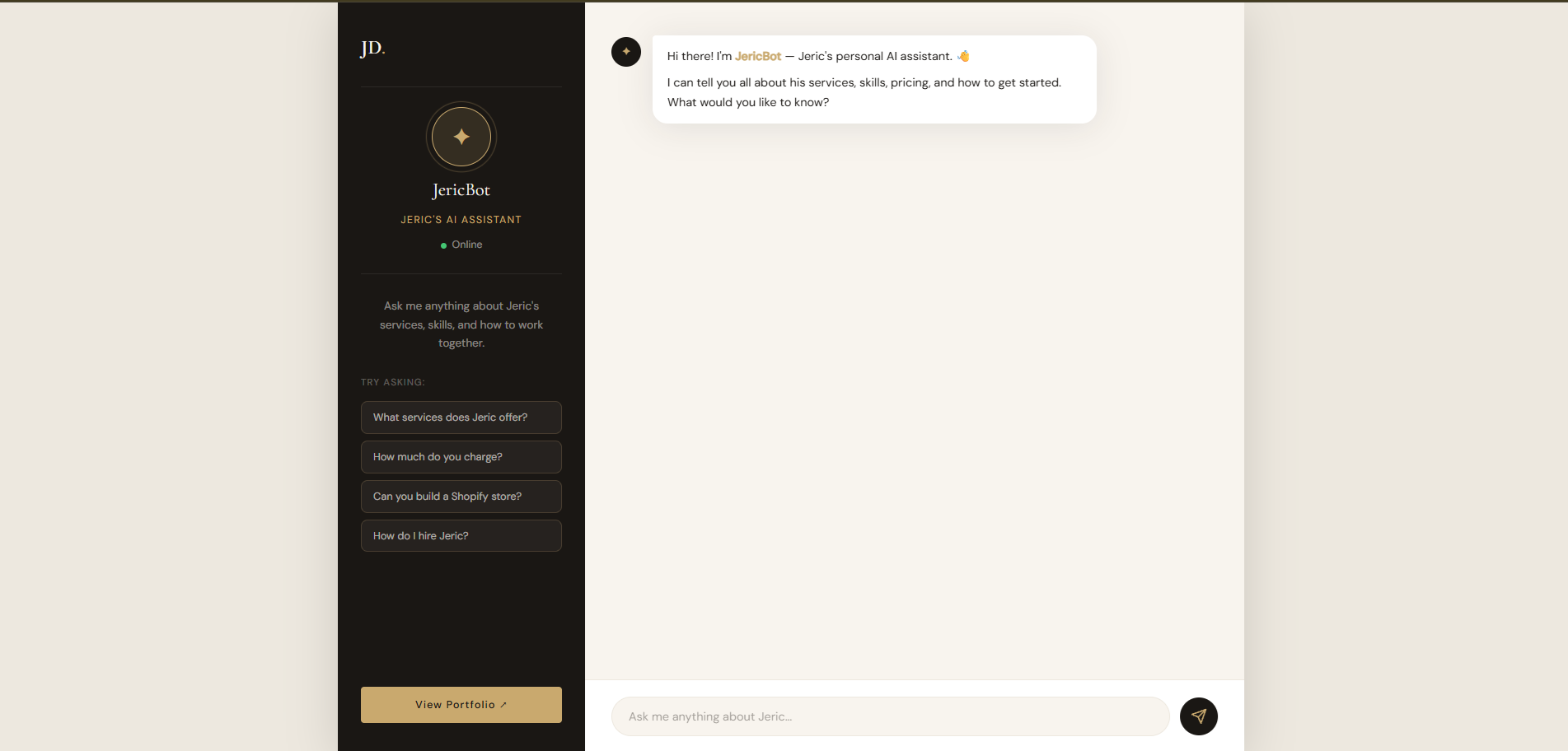JericBot AI Chatbot Screenshot